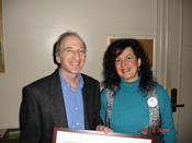 Nobel Prize Winner Saul Pearlmutter, UC Berkeley, Lawrence Lab, author of  course "Music & Physics", supporting the message of Advocacy for Music Education, with Rozalina Gutman, C.H.A.R.I.S.M.A. Foundation.The pin by "Music in Schools Today"
